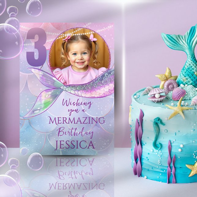 Mermaid One Photo 3rd Birthday Card (Creator Uploaded)