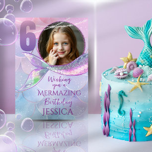 Mermaid One Photo 6th Birthday Card