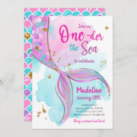 Mermaid One the Sea Pool Party Girl First Birthday Invitation