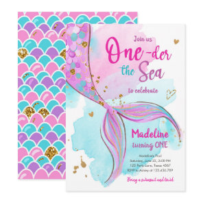 Mermaid One the Sea Pool Party Girl First Birthday Invitation