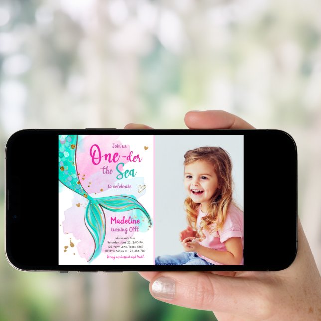 Mermaid One the Sea Pool Party Girl First Birthday Invitation (Front Digital)