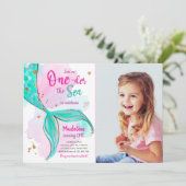 Mermaid One the Sea Pool Party Girl First Birthday Invitation (Standing Front)