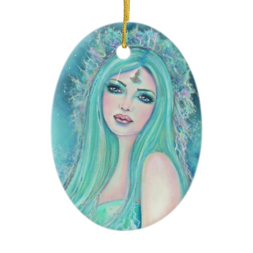 Mermaid one with the sea art by Renee Lavoie  Ceramic Ornament
