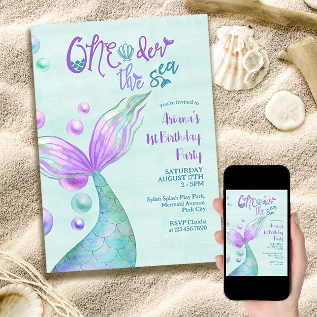 Mermaid Oneder the Sea 1st Birthday Invitation | Zazzle