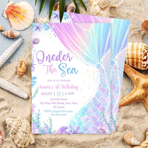 Mermaid Oneder The Sea 1st Birthday Party Invitation