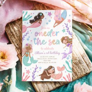 Mermaid Oneder the Sea 1st First Birthday Invitation