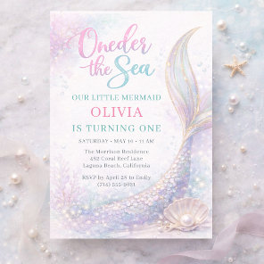 Mermaid Oneder the Sea 1st Glitter Birthday Invitation