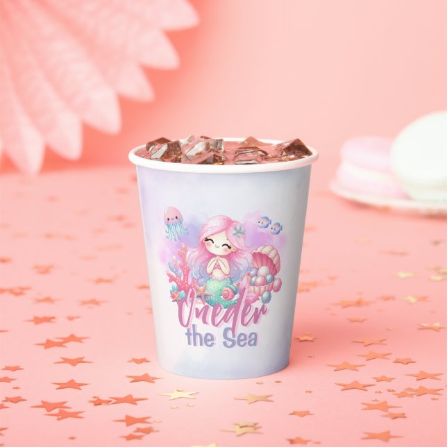 Mermaid ONEder The Sea Birthday  Paper Cups (Insitu)