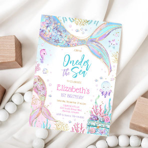 Mermaid Oneder the Sea Girl 1st Birthday Party Invitation