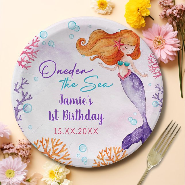 Mermaid Oneder The Sea Girl 1st Birthday Party Paper Plates (Creator Uploaded)
