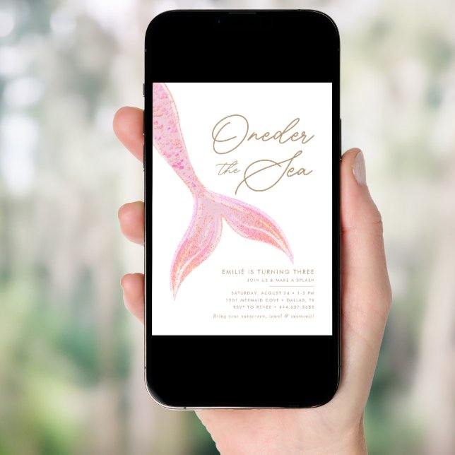 Mermaid Oneder the Sea Girls Pretty Pink Birthday Invitation (Front Digital)