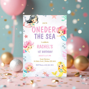 Mermaid Oneder the Sea Pastel 1st Birthday Invitation