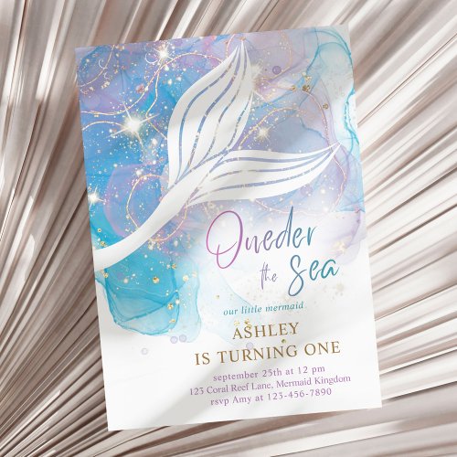 Mermaid ONEder The Sea Watercolor 1st Birthday  Invitation