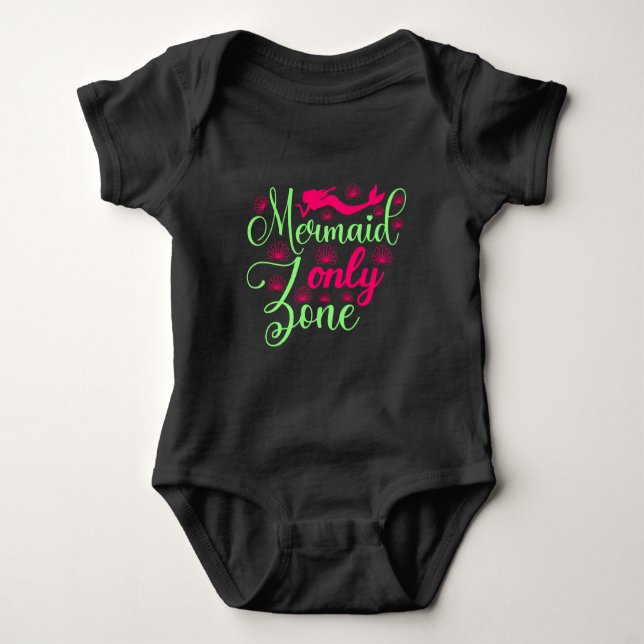 Mermaid Only Zone in Hot Pink and Neon Green Baby Bodysuit (Front)