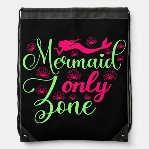 Mermaid Only Zone in Hot Pink and Neon Green Drawstring Bag
