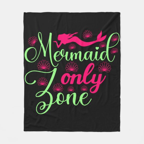 Mermaid Only Zone in Hot Pink and Neon Green Fleece Blanket