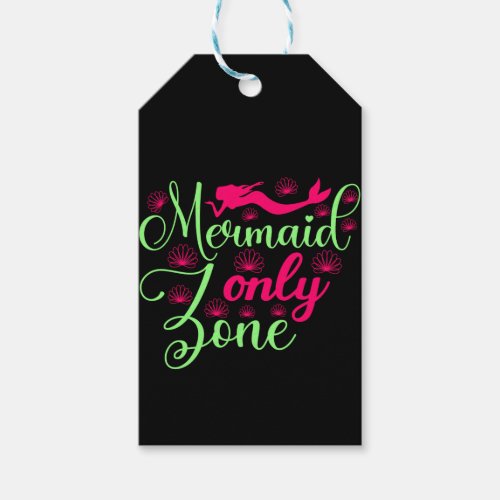 Mermaid Only Zone in Hot Pink and Neon Green Gift Tags