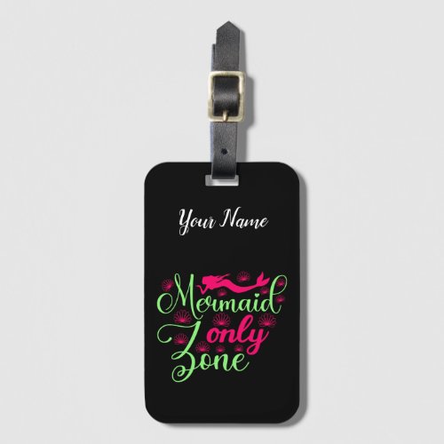 Mermaid Only Zone in Hot Pink and Neon Green Luggage Tag