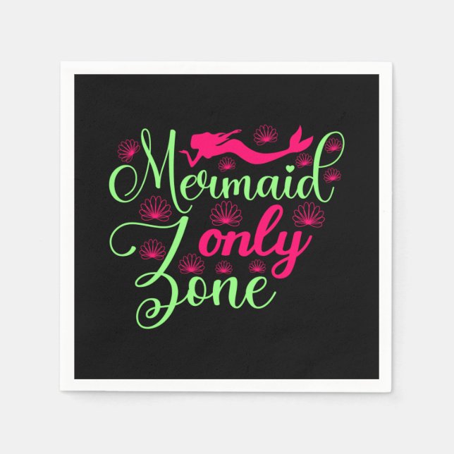 Mermaid Only Zone in Hot Pink and Neon Green Napkins (Front)
