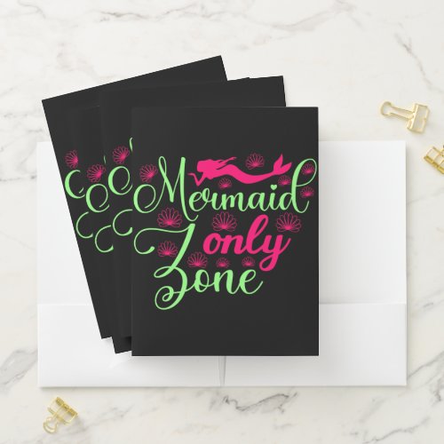 Mermaid Only Zone in Hot Pink and Neon Green Pocket Folder