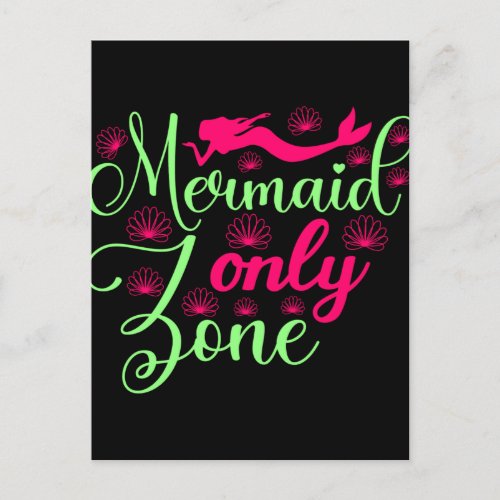 Mermaid Only Zone in Hot Pink and Neon Green Postcard