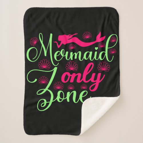 Mermaid Only Zone in Hot Pink and Neon Green Sherpa Blanket