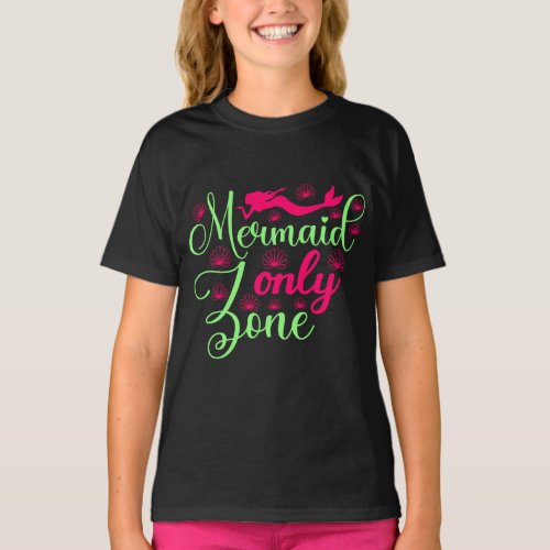 Mermaid Only Zone in Hot Pink and Neon Green T_Shirt
