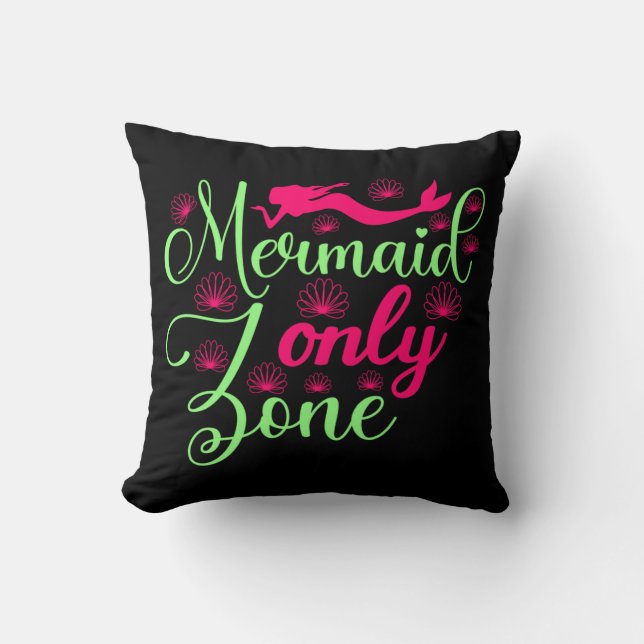 Mermaid Only Zone in Hot Pink and Neon Green Throw Pillow (Front)