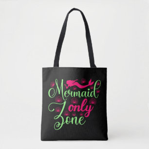 Mermaid Only Zone in Hot Pink and Neon Green Tote Bag