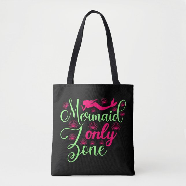 Mermaid Only Zone in Hot Pink and Neon Green Tote Bag (Front)