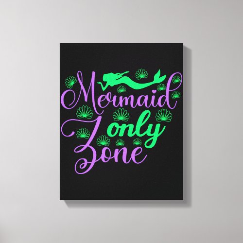 Mermaid Only Zone in Neon Green and Purple Canvas Print