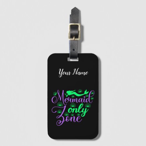 Mermaid Only Zone in Neon Green and Purple Luggage Tag