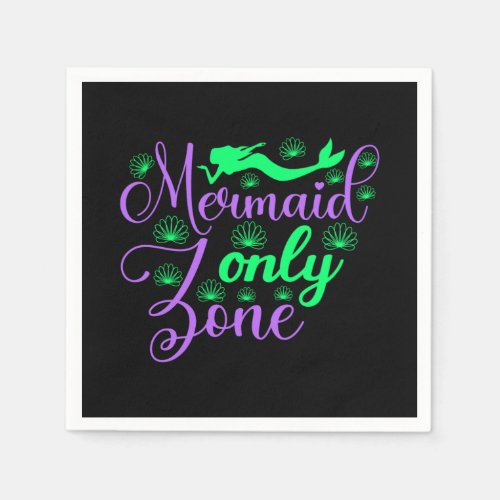 Mermaid Only Zone in Neon Green and Purple Napkins