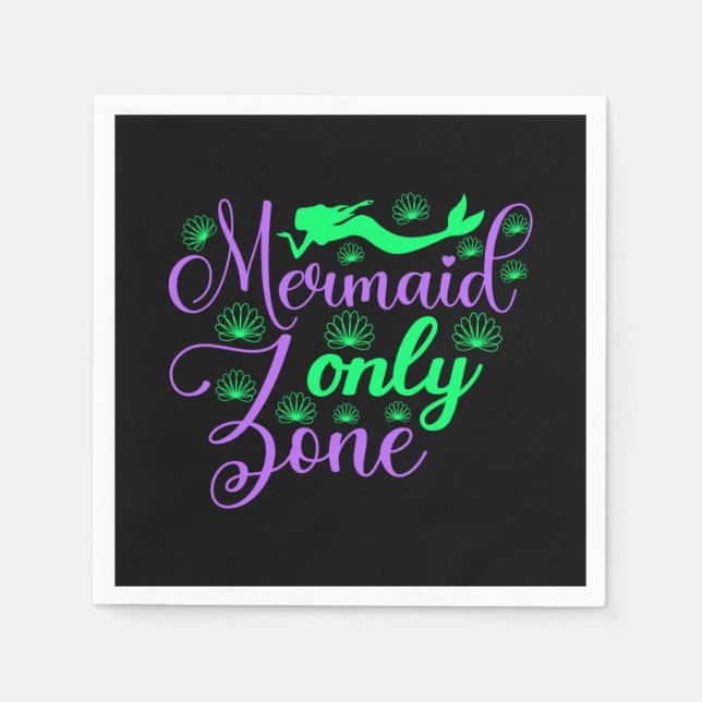 Mermaid Only Zone in Neon Green and Purple Napkins (Front)