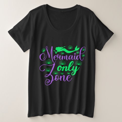 Mermaid Only Zone in Neon Green and Purple Plus Size T_Shirt