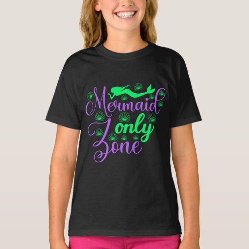 Mermaid Only Zone in Neon Green and Purple T_Shirt