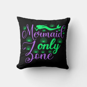 Mermaid Only Zone in Neon Green and Purple Throw Pillow