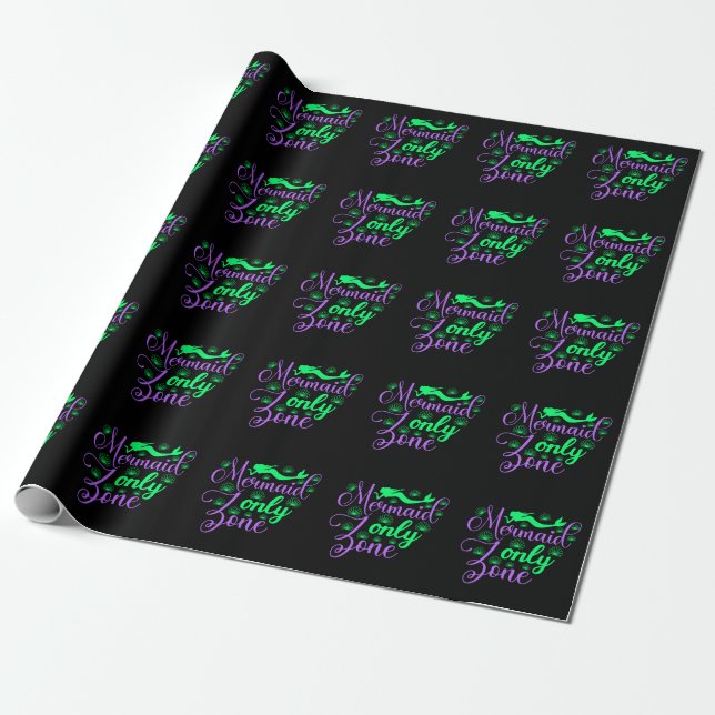 Mermaid Only Zone in Neon Green and Purple Wrapping Paper (Unrolled)