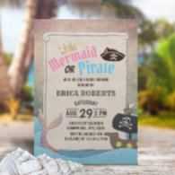 Mermaid or Pirate Cute Gender Reveal Baby Shower Invitation