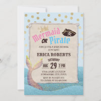 Mermaid or Pirate Cute Polka Dots Baby Shower Invitation