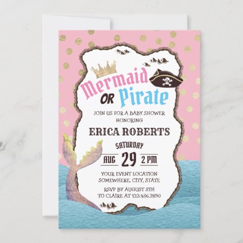 Mermaid or Pirate Modern Gold Dots Baby Shower Invitation