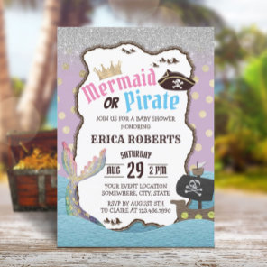 Mermaid or Pirate Purple & Gold Dots Baby Shower Invitation
