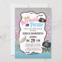 Mermaid or Pirate Purple & Gold Dots Baby Shower Invitation