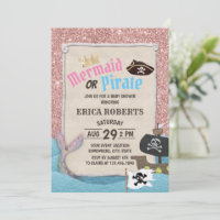 Mermaid or Pirate Rose Gold Glitter Baby Shower Invitation