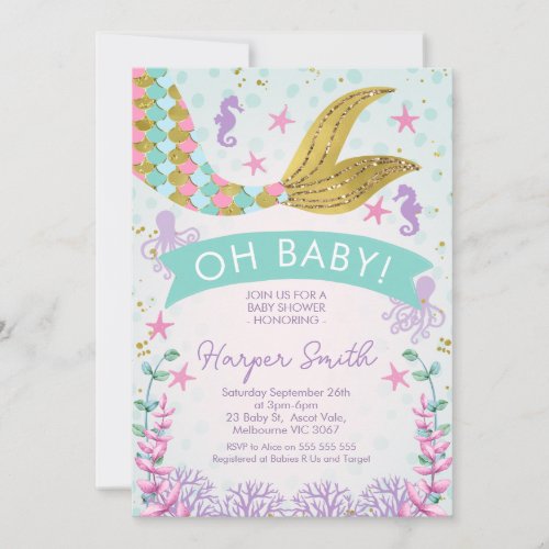 Mermaid Or Under The Sea Baby Shower Invitation
