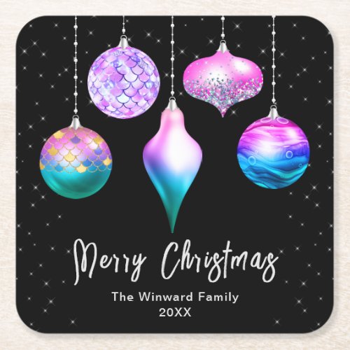 Mermaid Ornaments Merry Christmas Square Paper Coaster