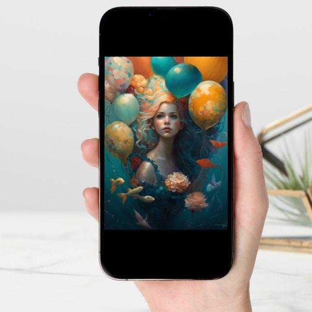 Mermaid  Painting Birthday Balloons  Card (Front Digital)