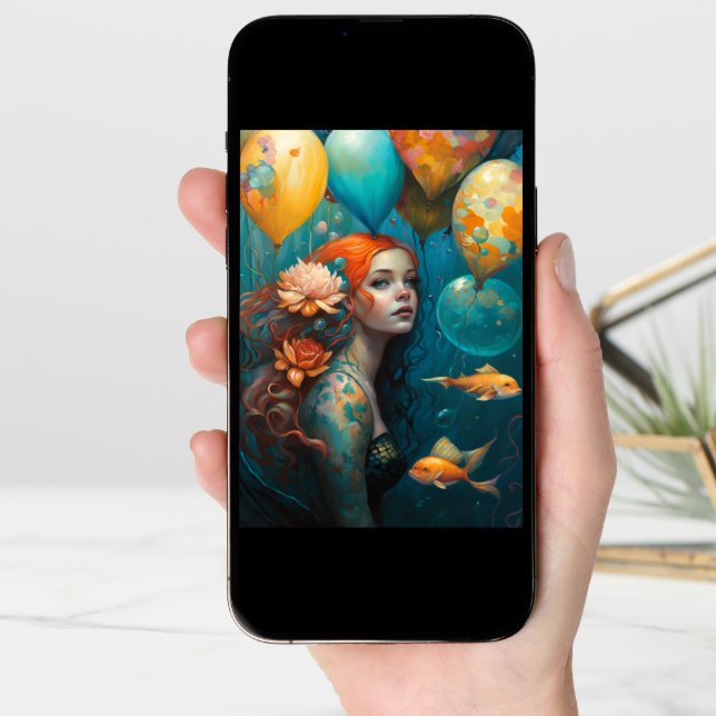 Mermaid  Painting Birthday Balloons  Card (Front Digital)
