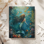 Mermaid Painting Jigsaw Puzzle<br><div class="desc">Cute and magical mermaid painting features a cute mermaid swimming under the water with cute orange fish.</div>