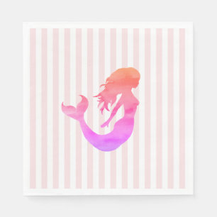 Mermaid Painting Pink Stripe Pastel Napkins